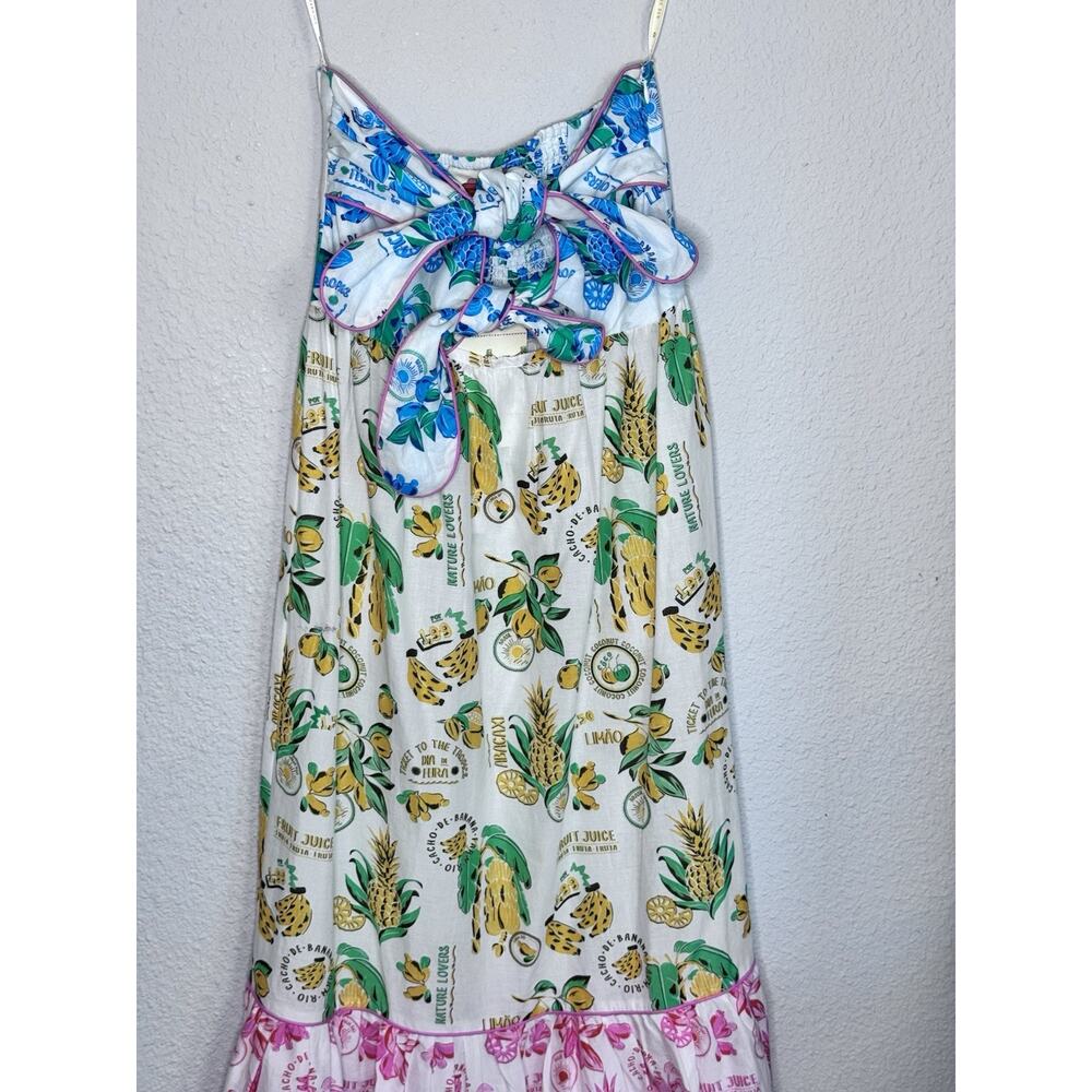 Farm Rio x Anthropologie Midi Dress Medium NWT Fruit Floral Tiered Cover Up - Picture 2 of 16